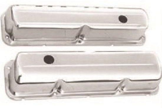 RPC Fits 1958-76 Ford V8 352-360-390-406-410-427-428 Tall (3-7/8") Chrome Steel Valve Covers, Baffled RPCR9296 Autofit