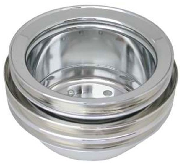 RPC Fits 1965-66 S/B Ford 289 Chrome Steel Crankshaft Lower Pulley, Tripple Groove 6-3/4" Dia, 3-1/2" Deep RPC Autofit