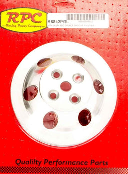 RPC Fits 1965-68 B/B Chev 396-454 with Short Water Pump Polished Aluminium Water Pump Upper Pulley, Double Groove, 6.60" Dia, 1.75" Bolt Autofit