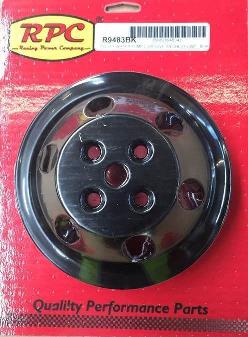RPC Fits 1965-85 S/B Chev 283-350 with Long Water Pump Black Aluminium Water Pump Upper Pulley, Double Groove , 6.60" Dia, 2.30" Bolt C Autofit