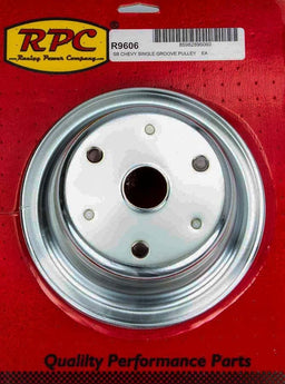 RPC Fits 1969-85 S/B Chev 283-350 with Long Water Pump Chrome Steel Crankshaft Pulley, Single Groove 6.90" Dia, 2.30" Bolt Circle RPCR9 Autofit