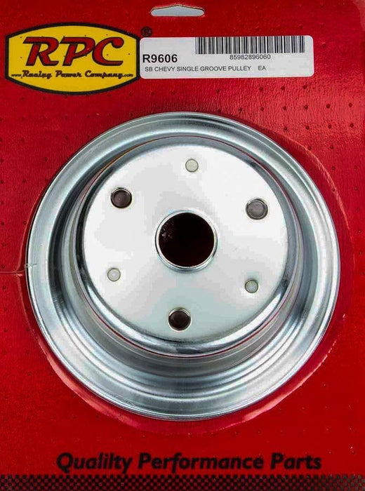 RPC Fits 1969-85 S/B Chev 283-350 with Long Water Pump Chrome Steel Crankshaft Pulley, Single Groove 6.90" Dia, 2.30" Bolt Circle RPCR9 Autofit