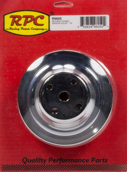 RPC Fits 1969-85 S/B Chev 283-350 with Long Water Pump Chrome Steel Water Pump Upper Pulley, Double Groove 6.30" Dia, 2.30" Bolt Circle Autofit