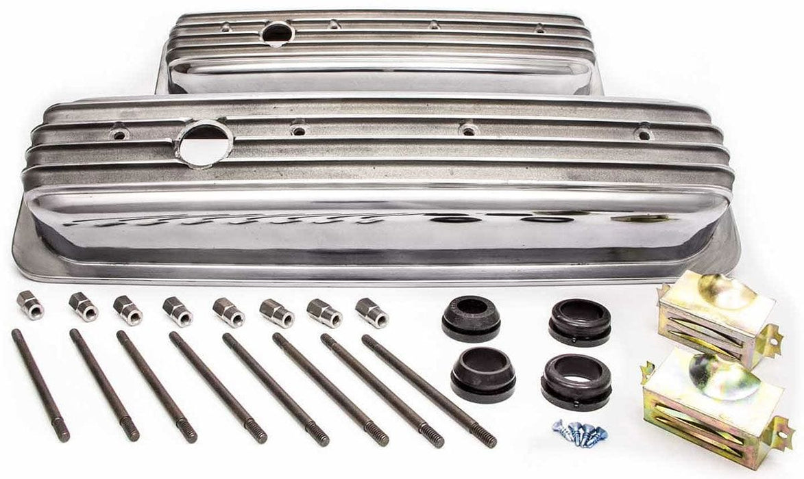 RPC Fits 1987-on S/B Chev 305, 350 Center Bolt, Including Hardware Short Nostalgic Aluminium Polished Finned Valve Covers with Breather Hole RPCR61 Autofit