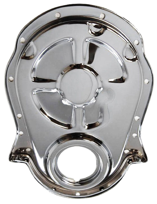 RPC Fits B/B Chev 396 - 454, Includes Cover, Seal, Gaskets & Bolts Steel Timing Chain Cover, Chrome Finish, Will NOT Clear Double Roller Timing Cha Autofit