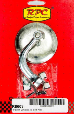 RPC Fits both Driver & Passenger Side Chrome Steel Peep Mirror with Short Arm 3" Dia RPCR6608 Autofit