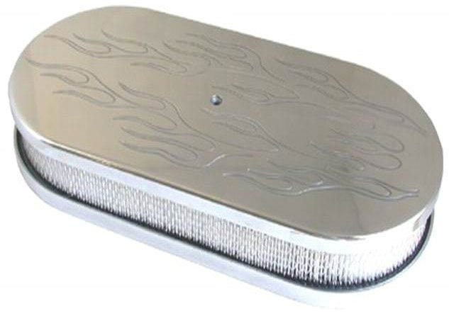 RPC Fits Carburettors with 5-1/8" Neck, Includes all Hardware,2 Sets Of B 19" Dual Quad Oval Air Cleaner, Polished Flame Style with 2" Paper Element RPCR6 Autofit