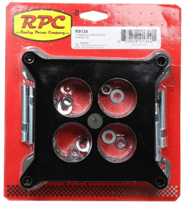 RPC Fits Holley/AFB Four Barrel Carburettors, Gasket & 2-1/2" Stud Kit In Phenolic Plastic Carburettor Spacer, 1-11/16" Ported, 1" Spacer RPCR9134 Autofit