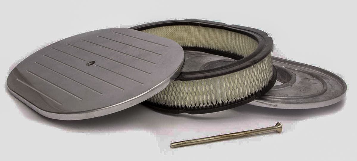 RPC Fits Single Quad Carburettors with 5-1/8" Neck Chrome Aluminium 12" Oval Air Cleaner with Paper Element, Ball Milled Style RPCR Autofit