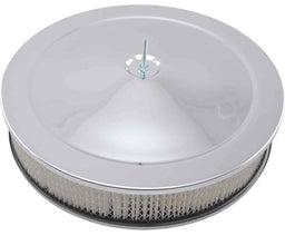 RPC Fits Single Quad Carburettors with 5-1/8" Neck, Steel Stud & Wing Nut 14" x 3" Chrome Top Muscle Car Style Air Cleaner with Recessed Base & Paper Elem Autofit