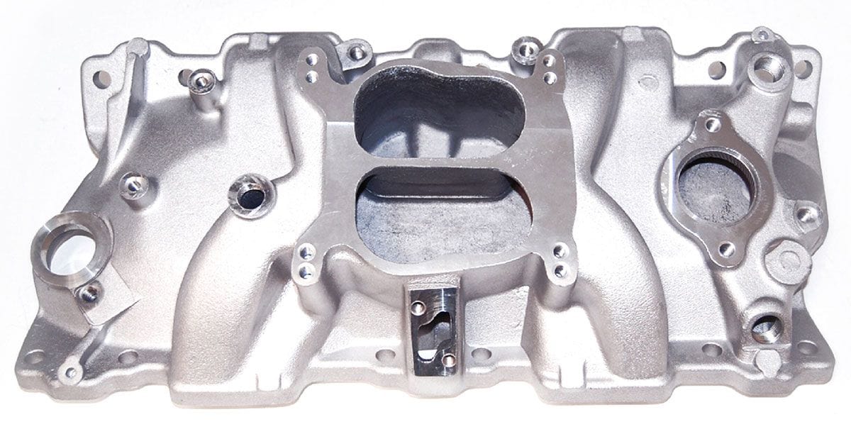 RPC Suit SB Chev 302/327/350 & 1987-95 S/B Chev 302/327/350 using "angled Aluminium Dual Plane Manifold (EGR) Satin Finish RPCR1102 Autofit