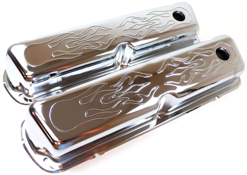 RPC Suit SB Ford 289-302-351 Windsor Chrome Steel Flamed Valve Covers RPCR8237 Autofit