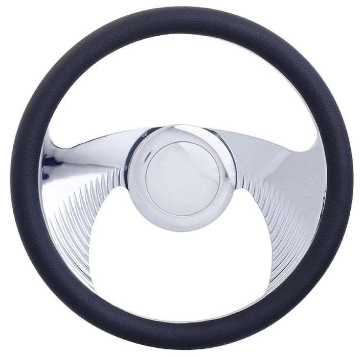 RPC With Leather Grip (Horn Button Not Included) 14" Wings Style Aluminium Steering Wheel (Chrome) RPCR5605 Autofit