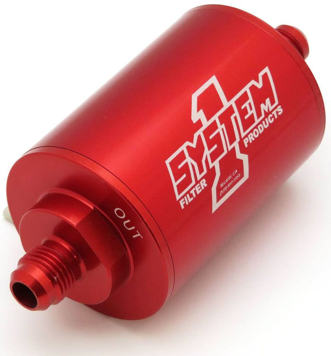 SYSTEMONE 2" O.D x 4-1/2" Long 5/16" Barb Ends. 30 Micron Pro Street Billet In-Line Fuel Filter Red Anodized SY200-201405 Autofit
