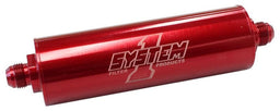 SYSTEMONE 2" O.D x 9" Long -12AN Ends. 30 Micron Long Billet In-Line Fuel Filter Red Anodized SY202-202412 Autofit