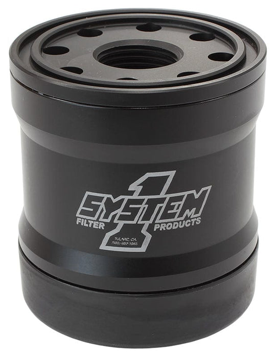 SYSTEMONE 3-3/4" Diameter With 35 Micron S/S Filter Spin On Oil Filter 3" Long Black Anodized with Metric Threads SY210-314 Autofit