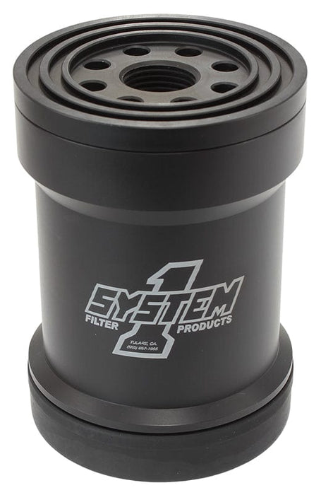 SYSTEMONE 3-3/4" Diameter With 45 Micron S/S Filter Spin On Oil Filter 5-3/4" Long Black Anodized with Universal Threads SY209-561B Autofit