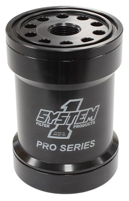SYSTEMONE 3-3/4" Diameter With 75 Micron S/S Filter Spin On Oil Filter 5-3/4" Long Black Anodized with Universal Threads SY209-571-B Autofit