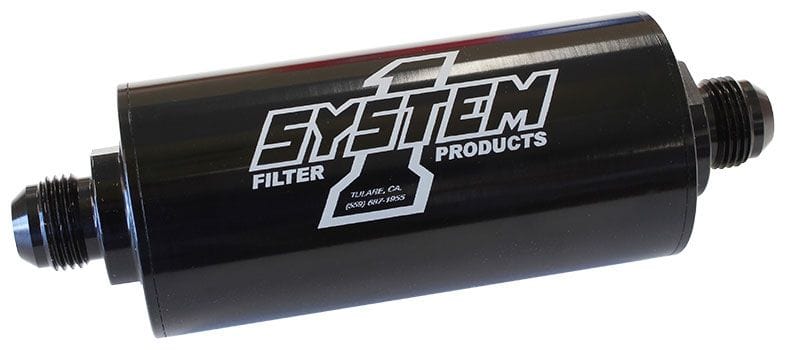 SYSTEMONE Black Finish Medium Inline Billet Fuel Filter -6 End, 6" Long, 2" Dia., 35 Micron SY201-20340 Autofit