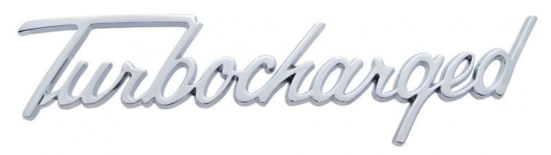 UPI With Studs & Clips Chrome "Turbocharged" Script Emblem UPS1013 Autofit