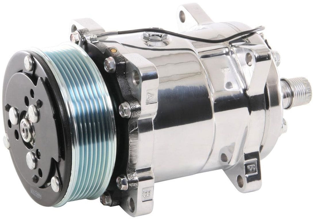 VINTAGEAIR with #8 & #10 Fittings SD508 A/C Compressor 7-Groove Serpentine Pulley, Rear Exit, Polished VA047003-MU Autofit