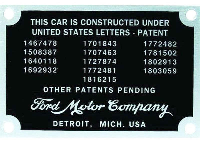 VINTIQUE Suit 1932-34 Ford Vintique Inc Firewall Patent Number Plates VI40-18650 Autofit