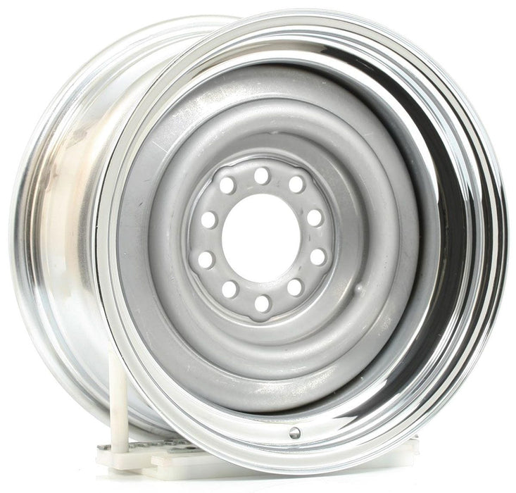 WHEELVINT 4-1/2 & 4-3/4" Bolt Circle With 4" Back Space Chrome Outer, Grey Primer Center Smoothie Steel Rim 15 x 7" WV13-571204 Autofit